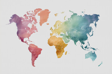 Minimalist World Map Outline with Major Cities in Watercolor