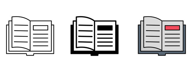 Book Icon Set &ndash; Line, Glyph, and Fill Style

