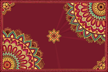 Design intricate mandala corner border elements featuring bold radiating patterns, suitable for decorative framing.  High resolution, vibrant colors.