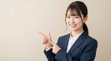 笑顔で説明をする女性の会社員 AI生成画像