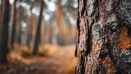 Obraz premium Close-up pine tree bark in a forest