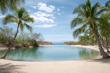 Fototapeta premium serene beach scene in costa rica featuring soft white sands and crystalclear lagoons