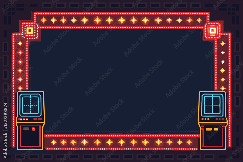 Poster create a pixel art retro-style border featuring glowing corners, reminiscent of 8-bit video games. t
