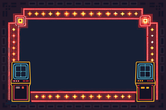 Create a pixel art retro-style border featuring glowing corners, reminiscent of 8-bit video games.  The border should be clean and simple.