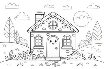 Line drawing illustration,Colouring page for kids, hand drawn illustration of a cartoon, pre-school Colouring page, animal Colouring page, flower Colouring page, adult Colouring page, printables	
