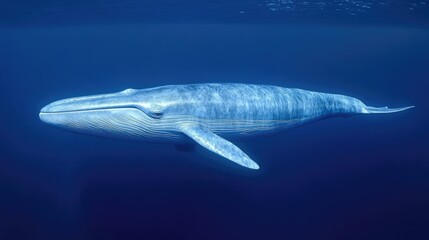 Naklejka premium Majestic blue whale gracefully gliding through the deep ocean.