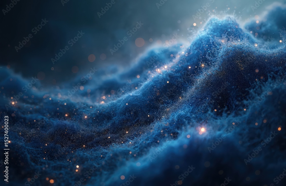 Poster mesmerizing blue abstract waves formed by enchanting particles. dynamic background with movement. my