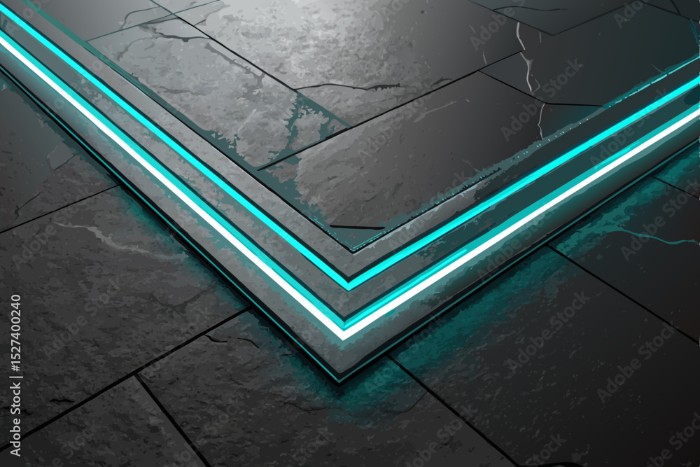 Poster generate a sharp, cyan-colored techno border with angled corners, suitable for digital design. the b