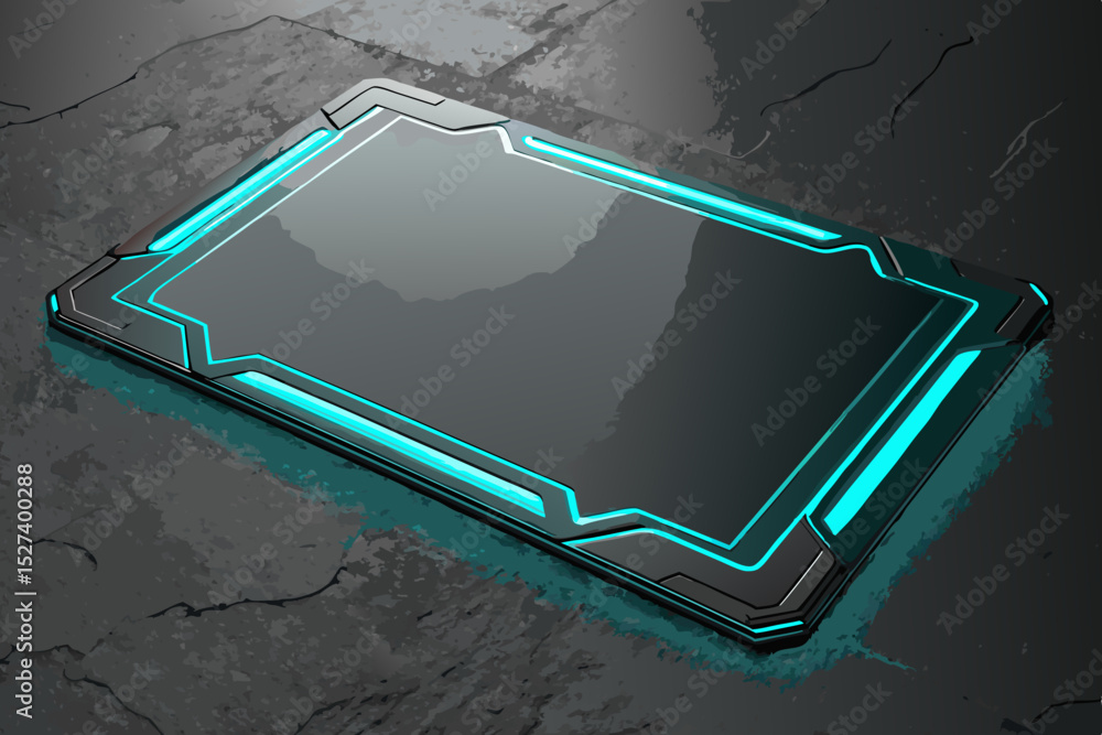Poster generate a sharp, angled, cyan-colored techno border design with clean lines and vibrant color. the 