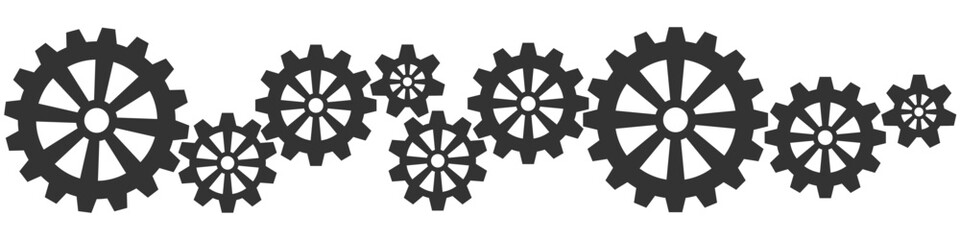 Gear cog chain vector for the intricate mechanics of interconnected gears and a chain. It's ideal for representing teamwork, industrial processes, or complex systems.