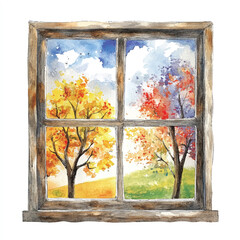 Watercolor Cozy Window with Nature View Illustration