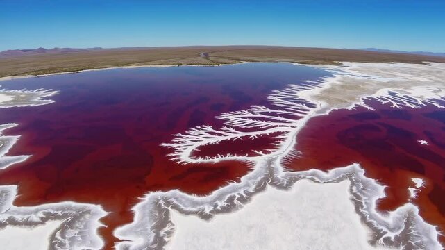 Red lake natron filling with water in tanzania, africa