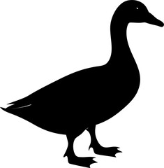 Flat black duck silhouette on plain white background