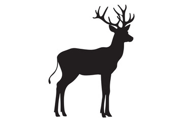 Deer Silhouette Vector – Majestic Stag with Antlers Outline Illustration
