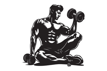 Muscular Man Lifting Dumbbell – Bodybuilder Vector Illustration