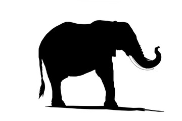 Fototapeta premium Silhouette of an elephant standing on a flat surface, highlighting its distinctive trunk and large body shape.