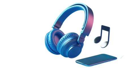 Stylish blue headphones with smartphone and musical notes modern technology design for music lovers enjoying high quality on transparent background
