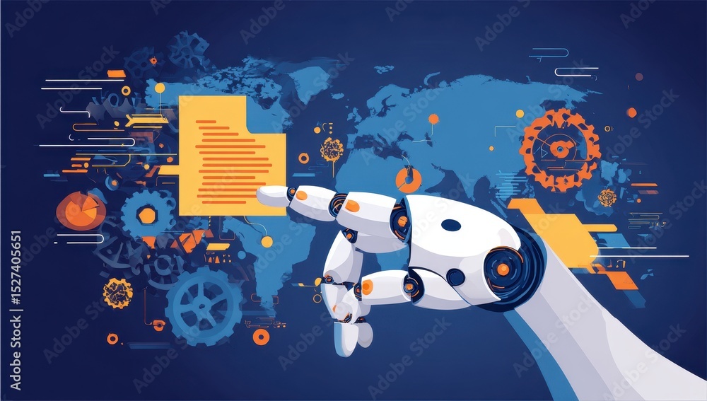Poster robotic hand interacts with global data