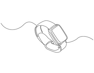 Obraz premium Continuous one line drawing of smartwatch. One line drawing illustration of fitness bracelet smartwatch. Clock touchscreen, technology concept single line. Editable outline