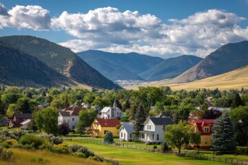 Fototapeta premium Mountain town housescape on white background