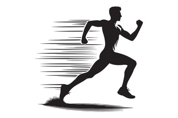 Silhouette of Fast Running Man with Motion Lines – Vector Illustration