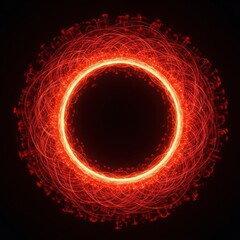 Red circular energy ring with luminous components of the footage

