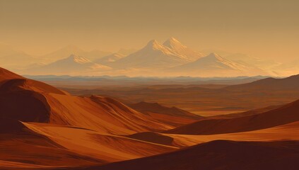 Naklejka premium Desert landscape with distant mountains