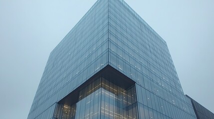Glass skyscraper facade with high-rise architecture, modern corporate office tower reflecting the sky