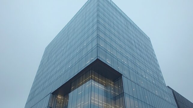 Glass skyscraper facade with high-rise architecture, modern corporate office tower reflecting the sky - Powered by Adobe