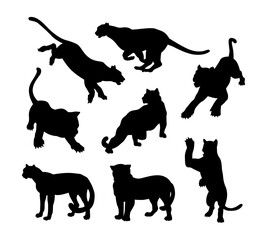 wild black panther cats silhouette set