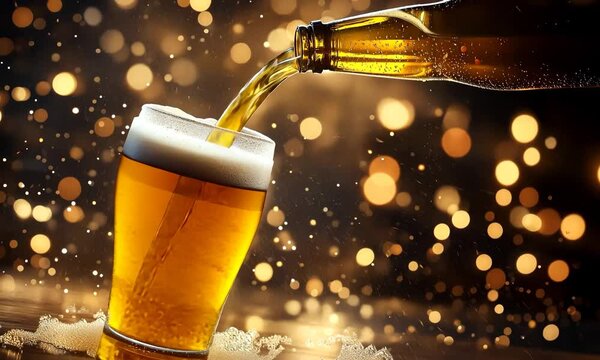Pouring beer into a glass with bubbles