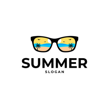 summer beach reflected in glasses logo illustration