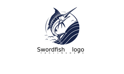 Fresh and Creative Marlin Logo Vector Template with Swordfish Icon. Perfect for Ocean-Themed Business Identity, Sport Fishing Club Logo, and Coastal Fishing Brand Design.


