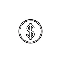 Obraz premium Dollar Coin Outline Icon: Simple Black and White Illustration of Currency Symbol for Finance, Investment, and Business Use, Isolated on White