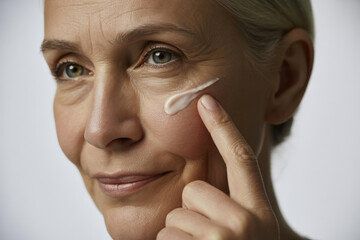 a woman with a white eye patch on her cheek