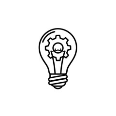 Innovative Solution: Light Bulb with Gear - A Symbol of Creative Engineering and Technical Idea Generation (Line Icon)