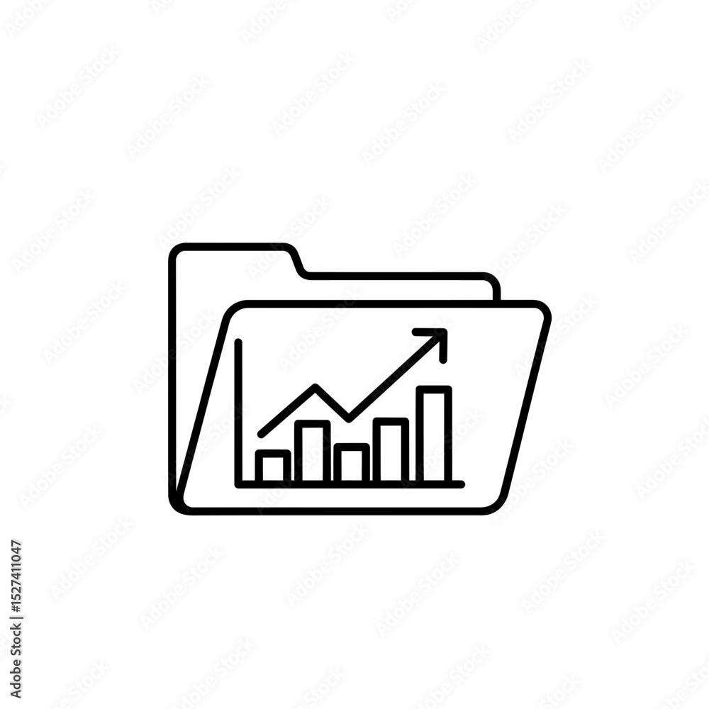 Poster data analysis folder icon: growth chart inside file, business performance document, financial report
