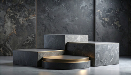 exhibition or promotion for products with square pedestal on a rough black background. concept of a copy space for product promotional exhibitions.