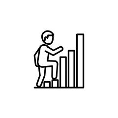 Line Art Illustration of a Person Climbing a Growing Bar Graph, Representing Success, Progress, and Business Growth, for Finance and Career Concepts.