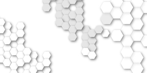 Abstract Technology with White and Grey Geometric Hexagon Shape on Transparent Background, Vector Illustration.