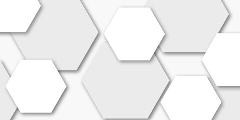 Abstract Technology with White and Grey Geometric Hexagon Shape on Transparent Background, Vector Illustration.