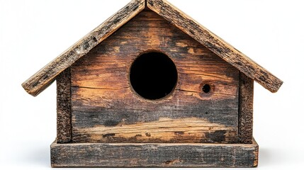 Isolated small wooden birdhouse, a perfect shelter for birds and a charming addition to any backyard.
