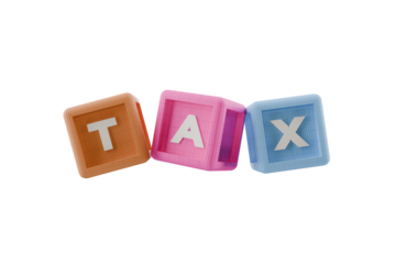 3d cubes spelling the word tax, transparent background