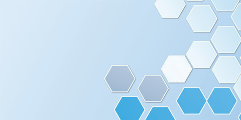 Geometric Technology Hexagons on Water Blue Color Background, Geometric Pattern with Gradient, Honeycomb Vector Illustration Background.