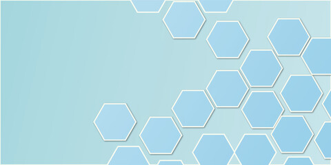 Geometric Technology Hexagons on Water Blue Color Background, Geometric Pattern with Gradient, Honeycomb Vector Illustration Background.