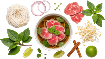 Delicious Vietnamese Pho Soup Ingredients Noodles Beef Herbs Bean Sprouts Lime