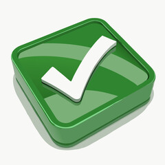 3D Green Square Icon with White Check Mark &ndash; Success Confirmation Symbol for UI

