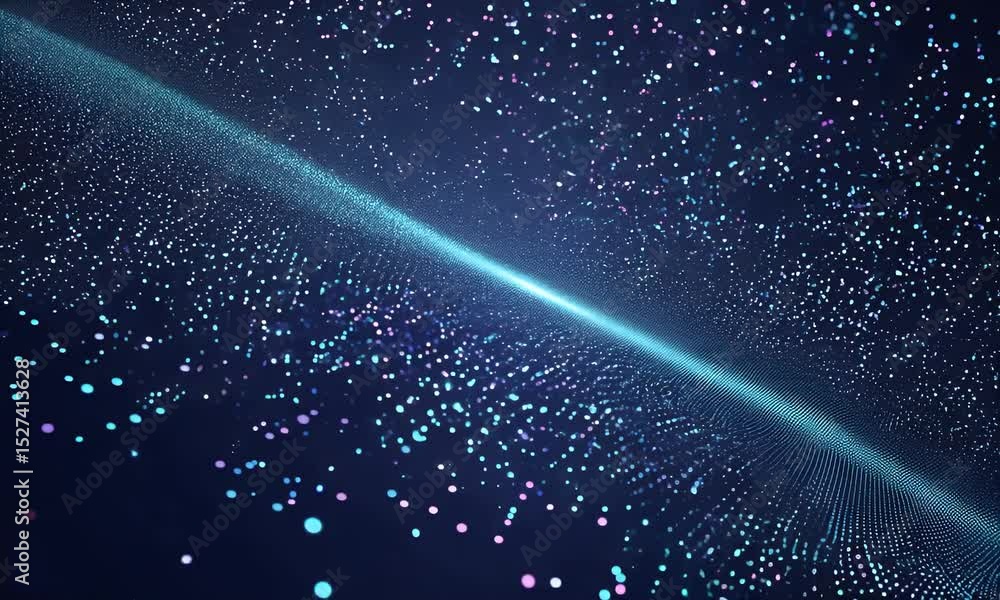 Aufkleber abstract digital wave with glowing particles flowing across a dark gradient background.