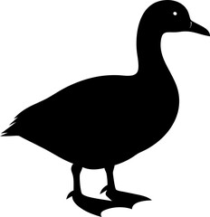 Stylized black silhouette of a duck on white