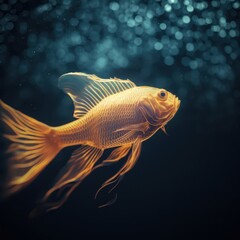 Fototapeta premium An Enchanting Orange Goldfish Glides Gracefully Through Sparkling Waters Under a Soft, Dreamy Light, Capturing the Essence of Aquatic Beauty and Serenity